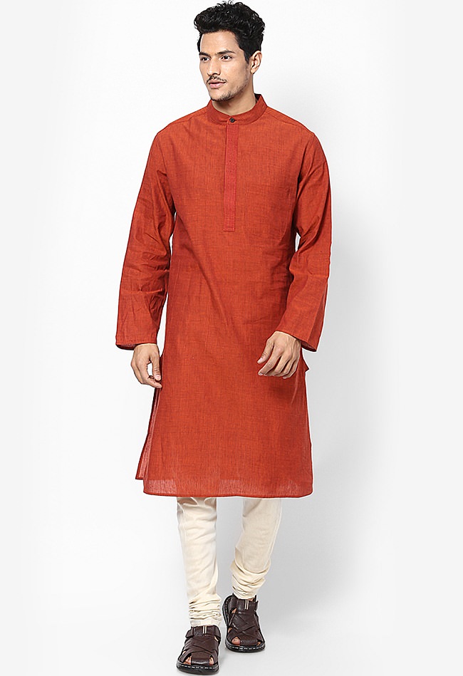 rust cotton solid long kurta