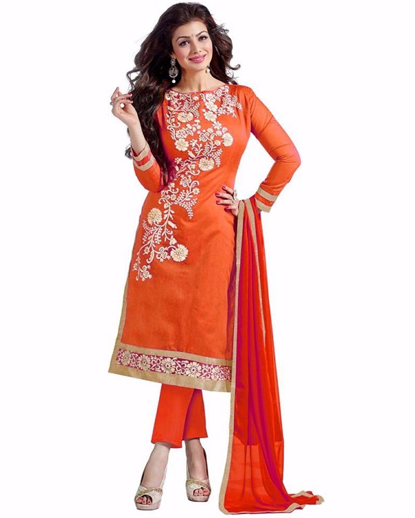 ayesha takia orange embroidered salwar suit