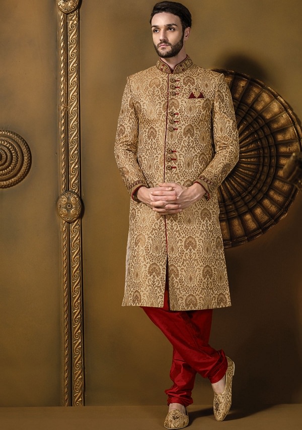 beige indian traditional sherwani of uttar pradesh, names of traditional dresses of indian states 