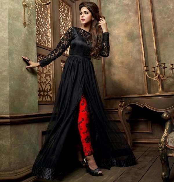 black front slit anarkali suit