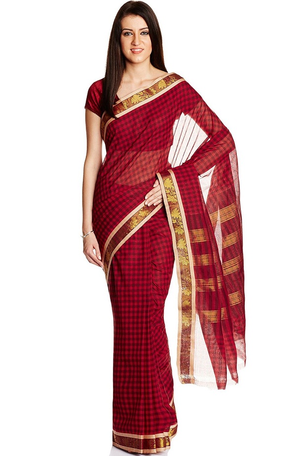 maroon madurai pure cotton handloom saree, indian traditional dresses of different states images 