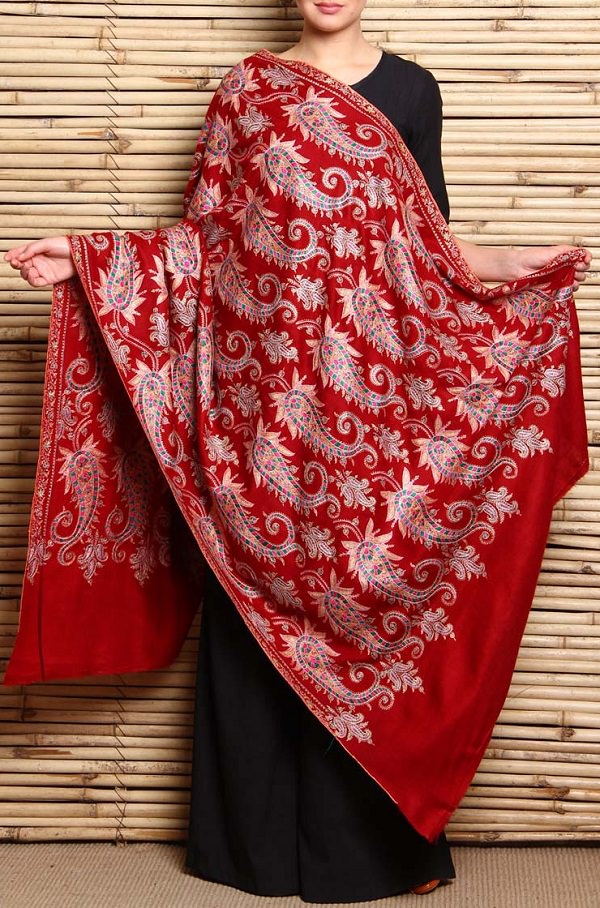 maroon the heritage grand pashmina kashmiri shawl