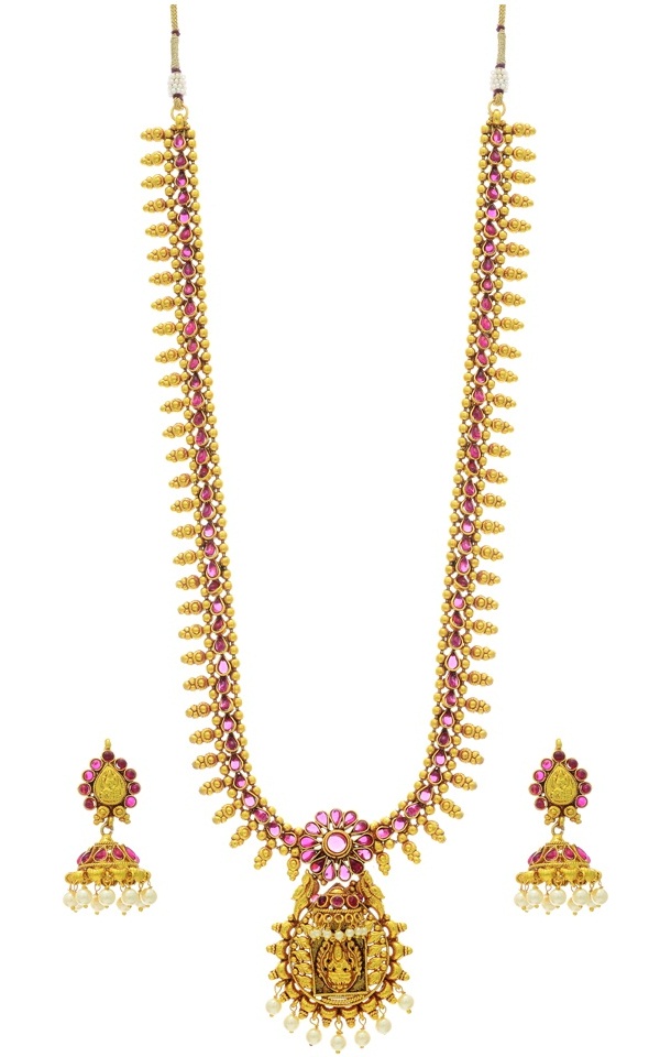 golden antique long haaram necklace set of karnataka