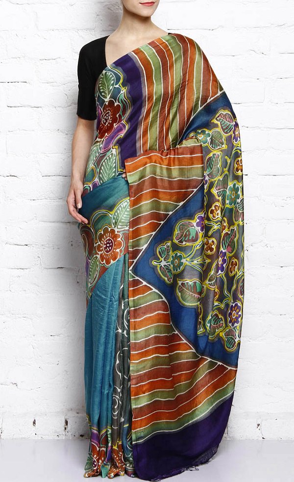 multicolor hand painted muga silk saree, traditional dresses of india state wise 