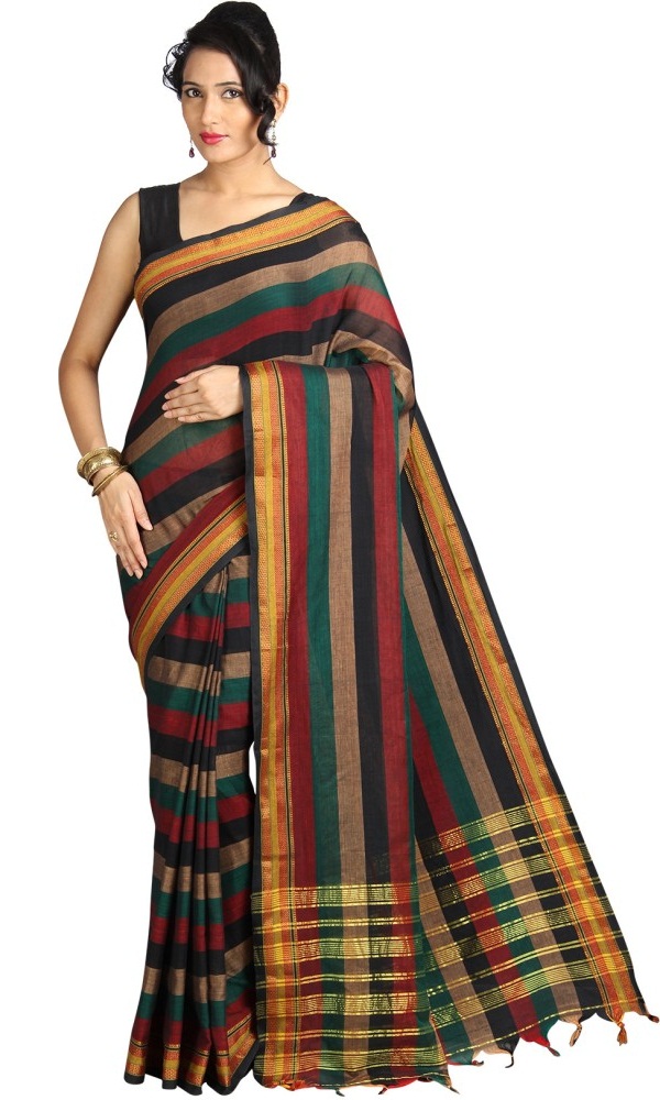 multicolor striped mangalagiri cotton saree