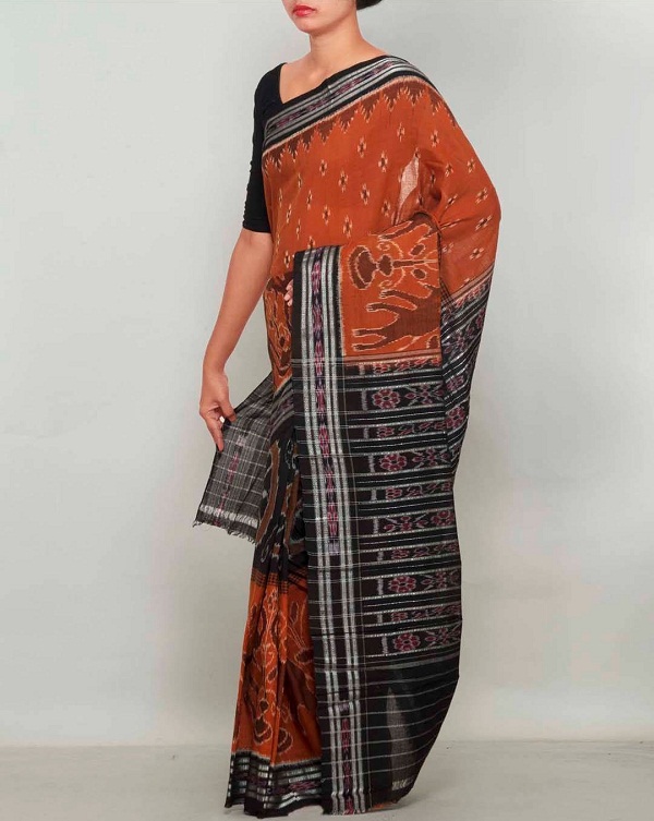 burnt orange handloom bomkai pure cotton sari, names of traditional dresses of indian states 