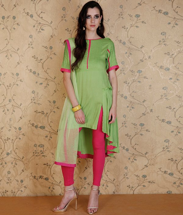 parrot green kurta with churidar salwar