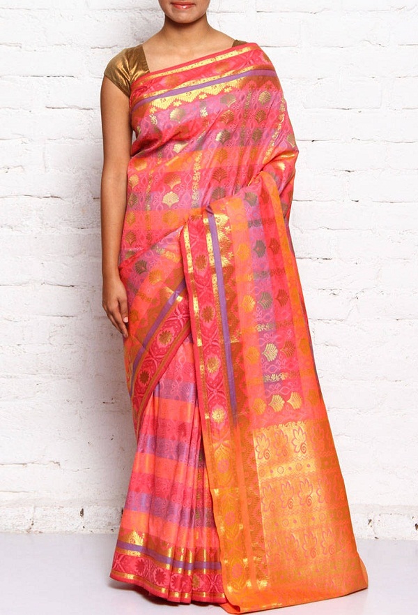 pink kanchipuram silk saree of tamilnadu