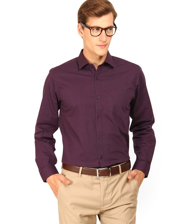 purple solid formal shirt