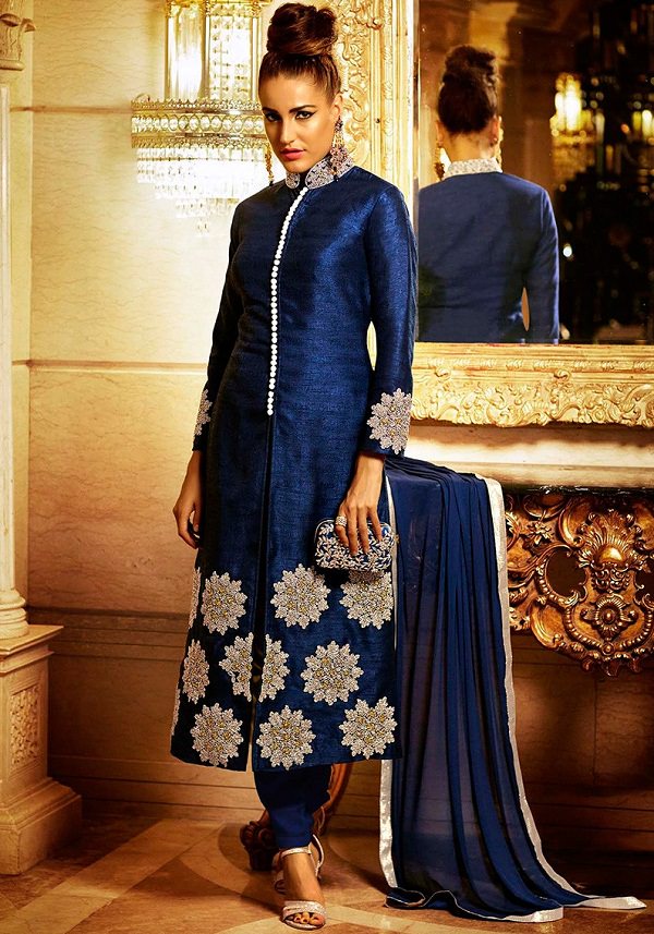 royal blue straight salwar suit