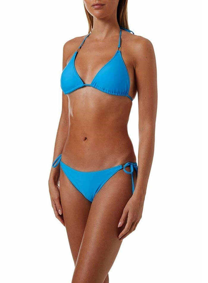 blue solid string bikini
