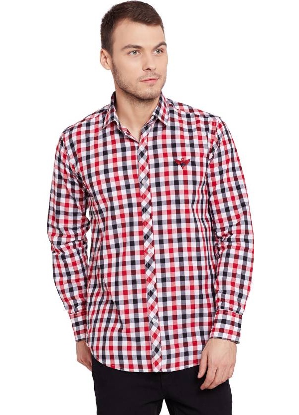 warriors-red-black-checked-regular-fit-casual-shirt