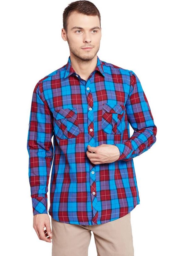 warriors-skyblue-red-checked-regular-fit-shirt