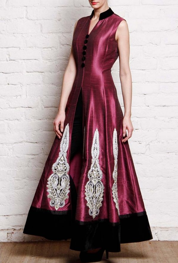 wine embroidered anarkali suit