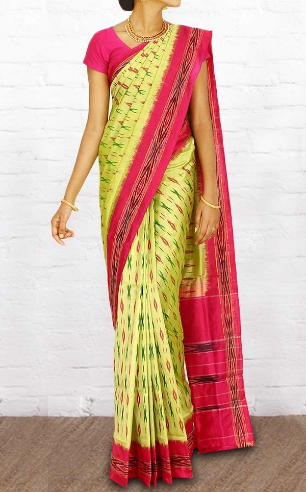light green printed pochampally silk saree, list of traditional dresses of indian states 