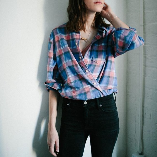 Style boyfriend gingham check shirt with Cross Wrap Tuck look