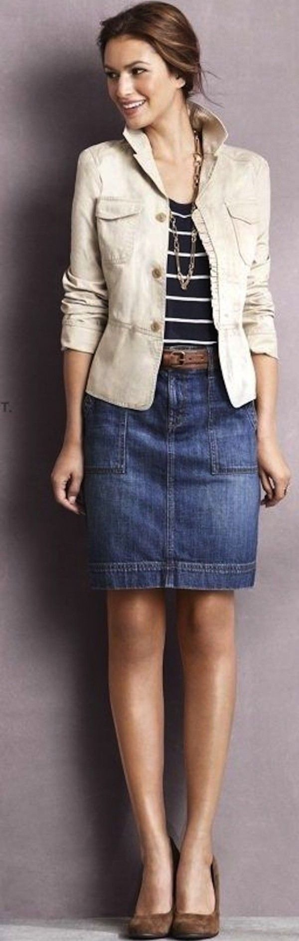 denim skirt with striped top