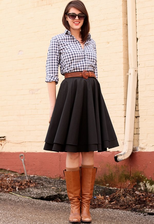 gingham shirt with aline skirt