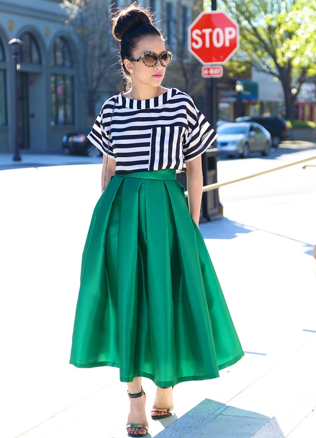 green midi skirt