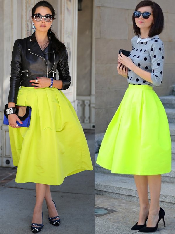 neon midi skirt with jacket