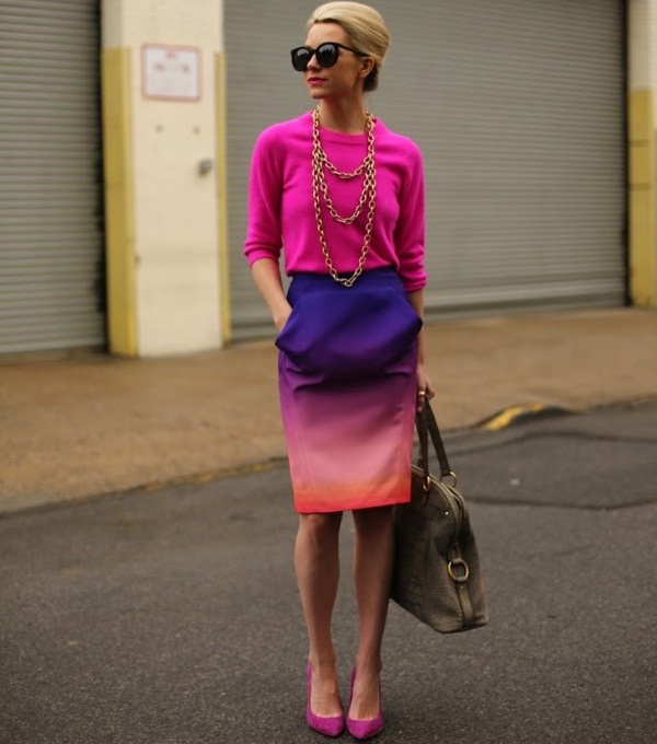 ombre pencil skirt with quarter sleeve top