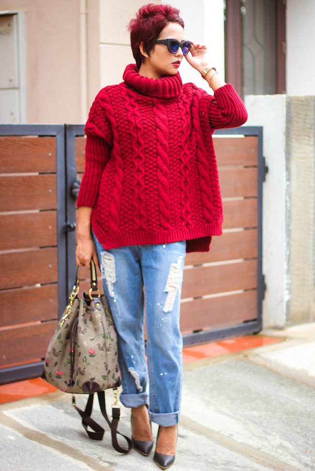 red turtlenecks sweater