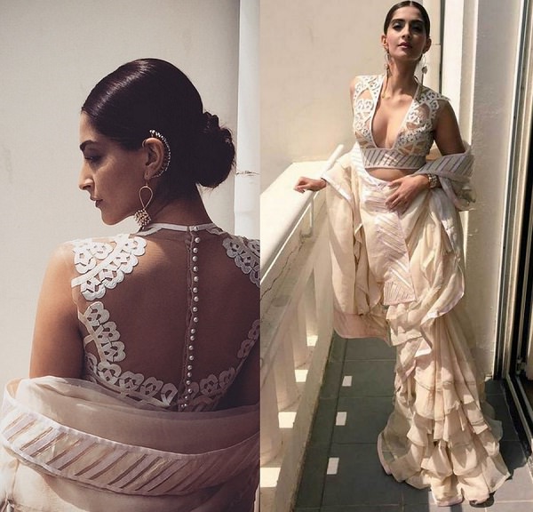 Sonam Kapoor in pink Abu Jani Sandeep Khosla saree at Cannes Film Festival 2015