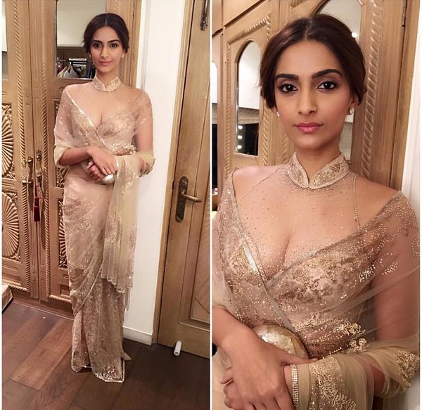 Sonam looks super sexy with Tarun Tahiliani designed Sheer Saree and Blouse 