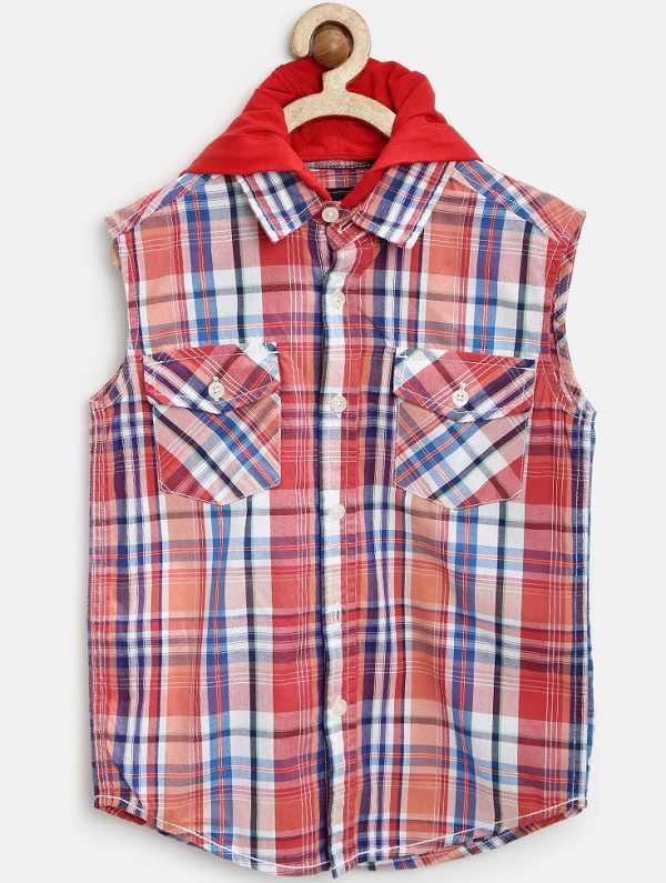 chalk by pantaloons red checked hooded shirt