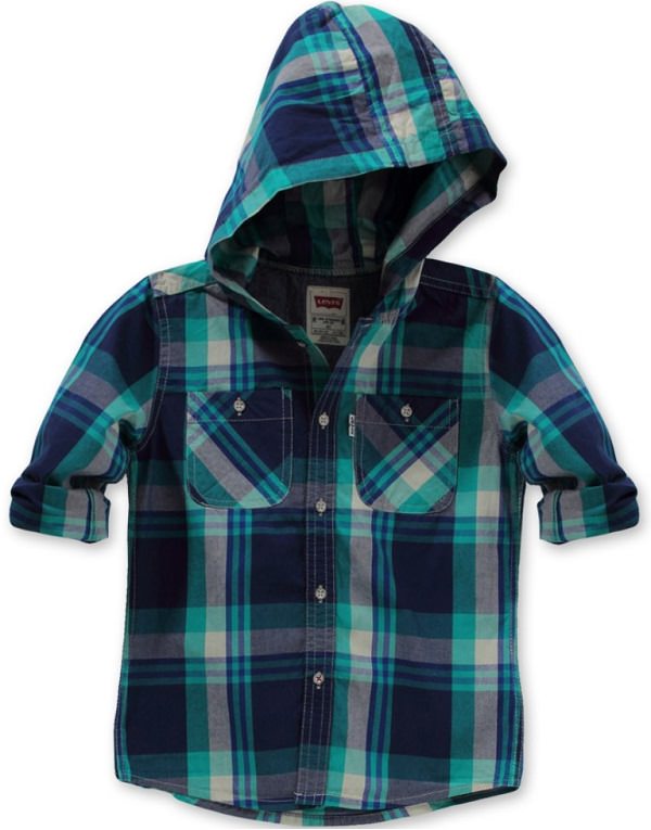 levis dark blue checkered hooded shirt