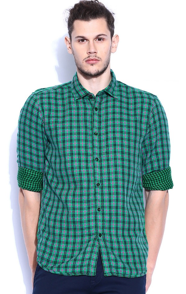 parx green checked revrsible casual shirt