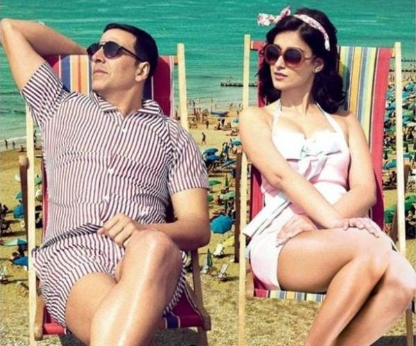 ileana and akshay in retro swimsuit