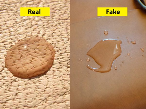 water absorption test for how to tell real leather from fake