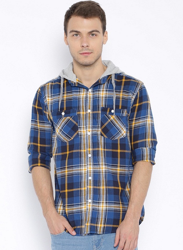 Sf jeans pantaloon blue checkes Regular Fii hoooded shirt