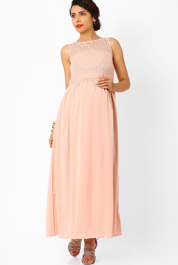 pink polyester maternity maxi dress