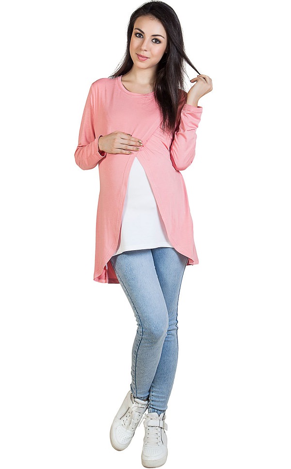 pink long sleeve maternity top 