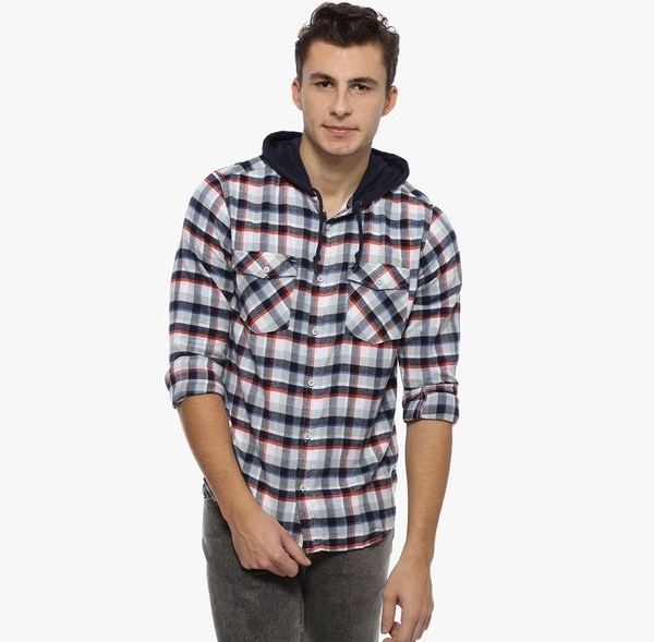 derby jeans community multicoloured checked slim fit casual-Hooded Shirts for Men