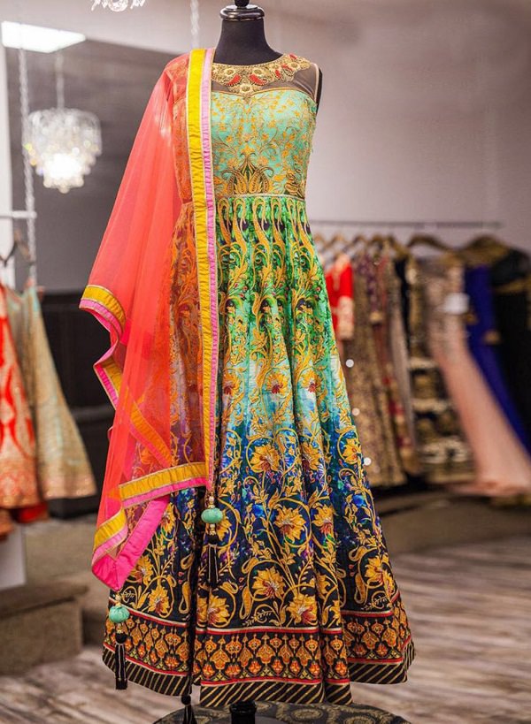  Multicolor Khatli Work Sleeveless Long Anarkali Frock Salwar Suit