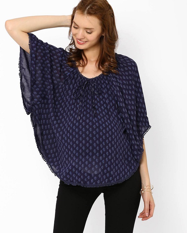 blue printed maternity poncho top