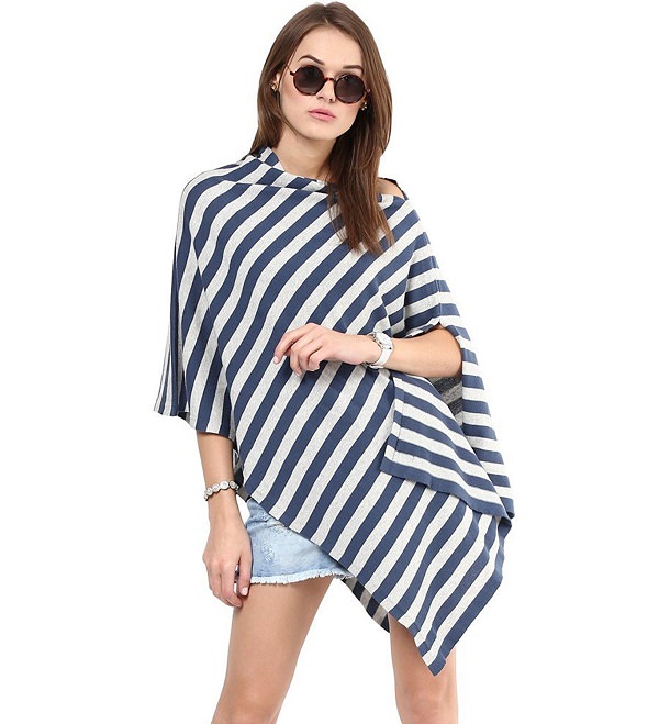 blue and white striped poncho