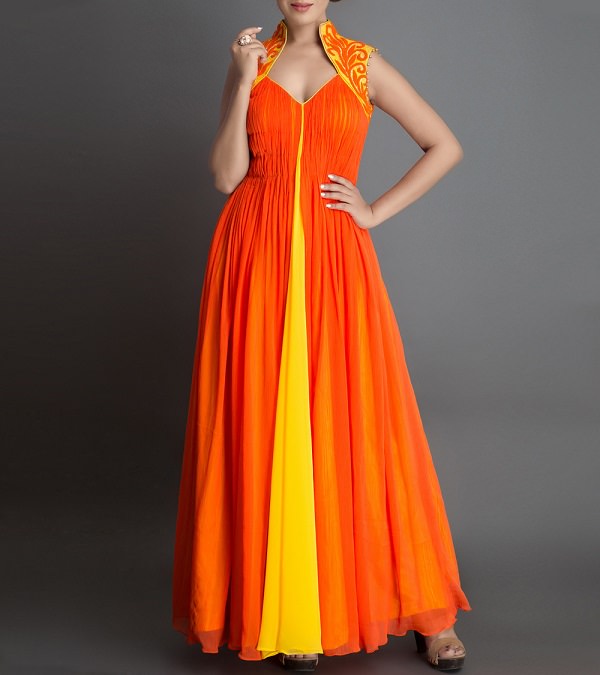 Orange Chiffon Frock Style Anarkali Suit