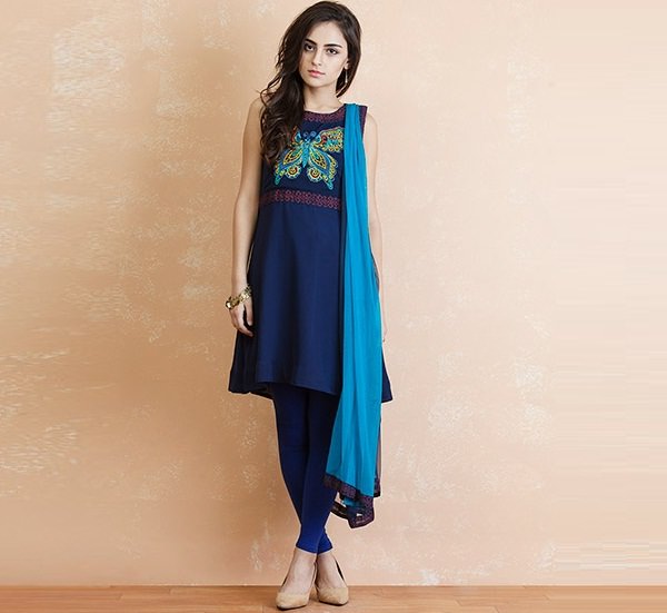 Yepme Tisca Blue Sleeveless Frock Style Salwar Suit