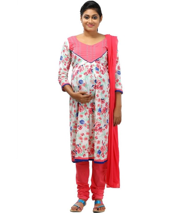 pink floral long sleeve maternity salwar suit 