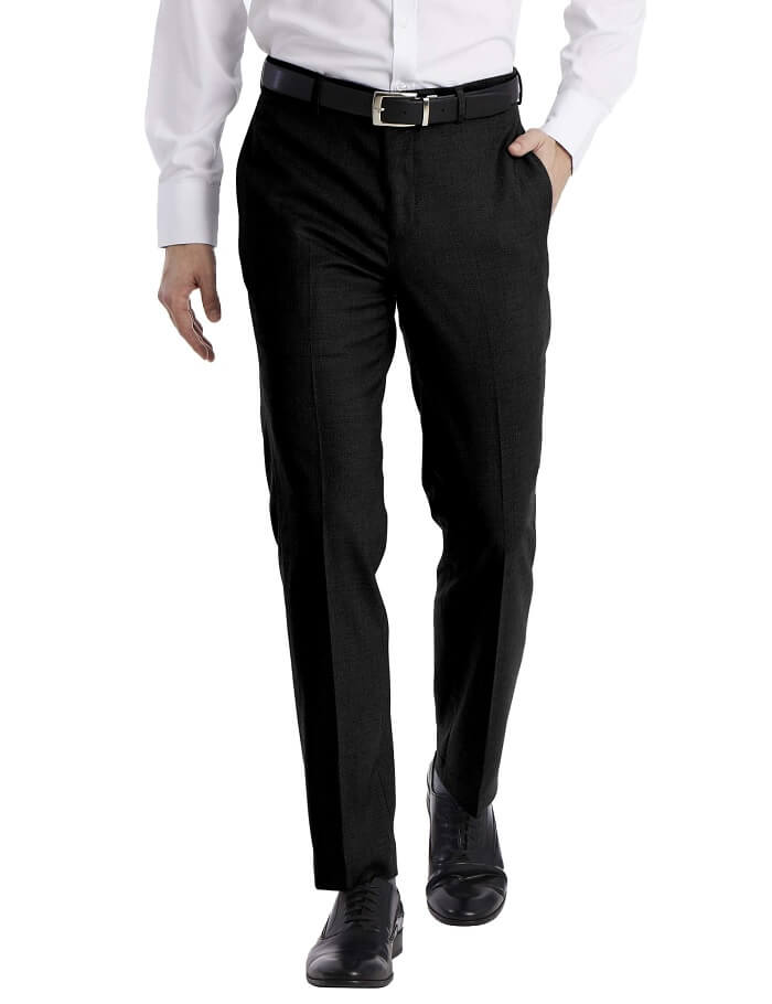 black slim fit self design formal trousers 