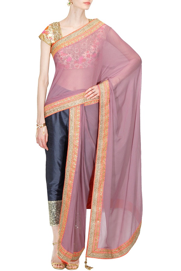 mauve-embroidered-pre-draped-saree-with-navy-pants-and-blouse-by