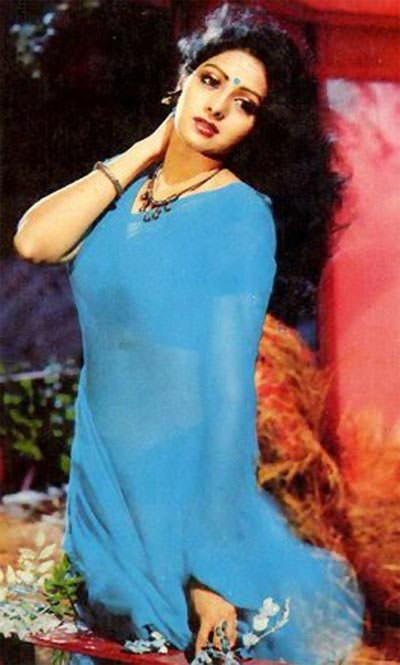chiffon saree from mr india, bollywood movies on fashion