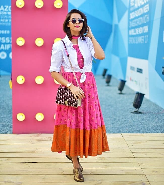 create the fusion like fashion pro by pairing anarkali with knotted shirt