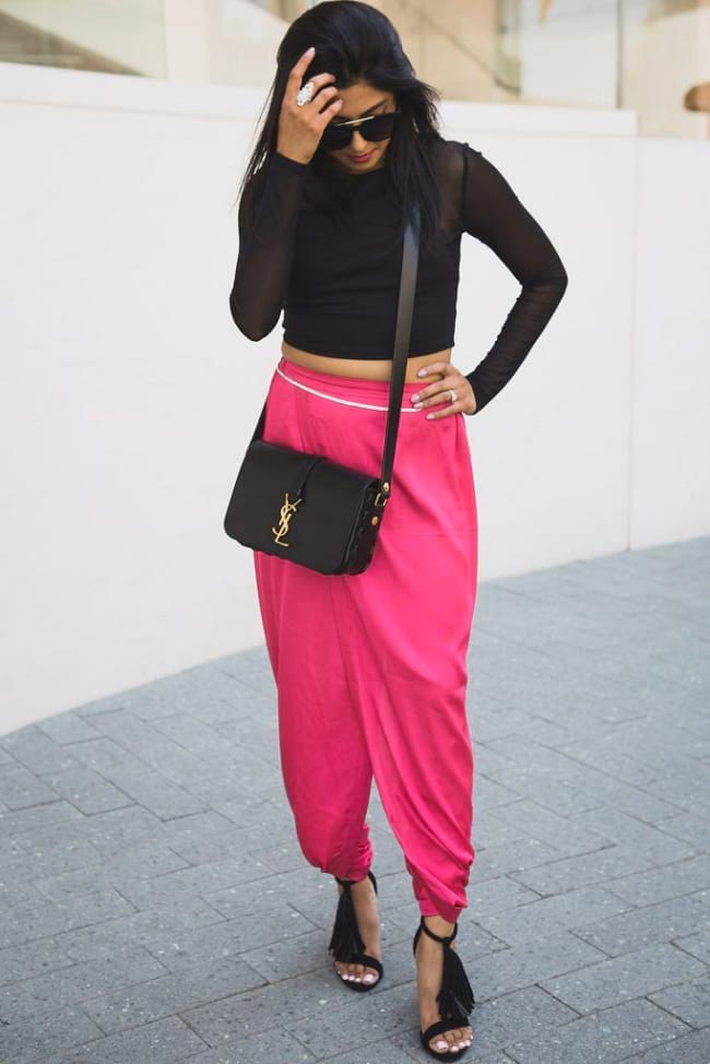 create the fusion like fashion pro by pairing harem pants and crop top