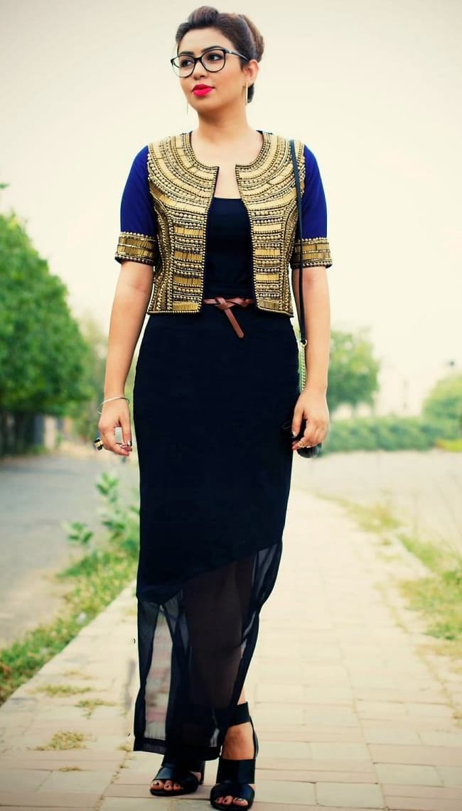 create the fusion like fashion pro by pairing maxi dress with ethnic jacket