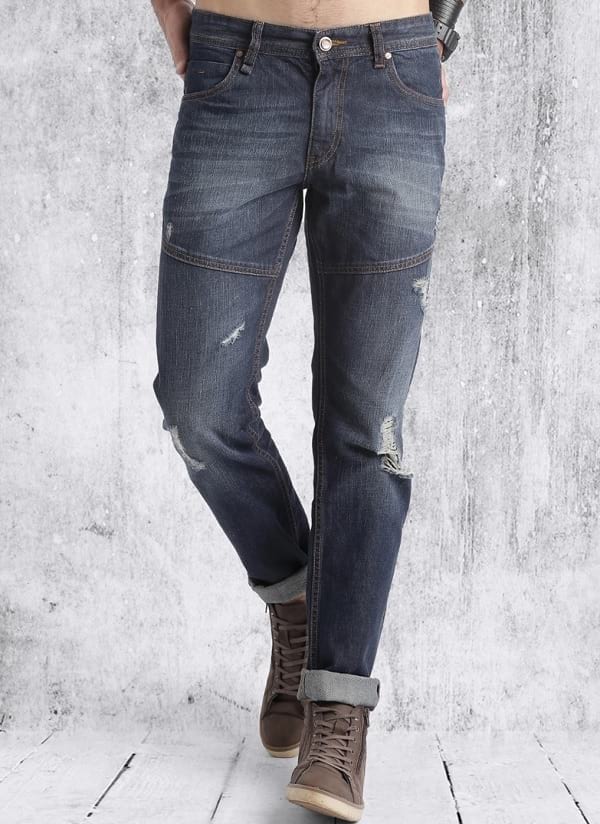 roadster blue washed ripped mid rise slim fit jeans